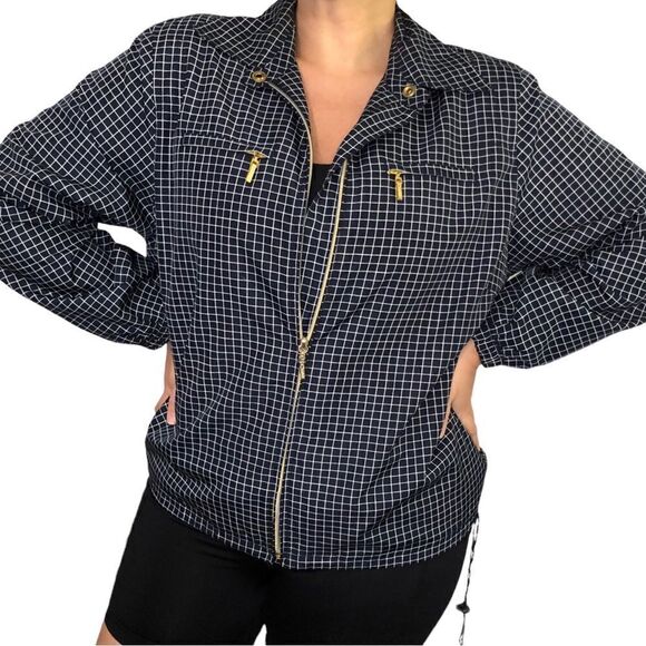 Catalina Navy & White Window Pane Check Full Zip Jacket Size Medium - Picture 2 of 10